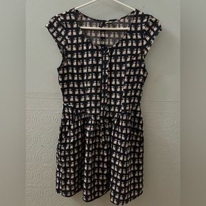 H&M button down front cat print dress